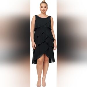 S.L. Fashions Womens Plus-Size Solid Multi-Tier Dress Embellished Shoulder Dress